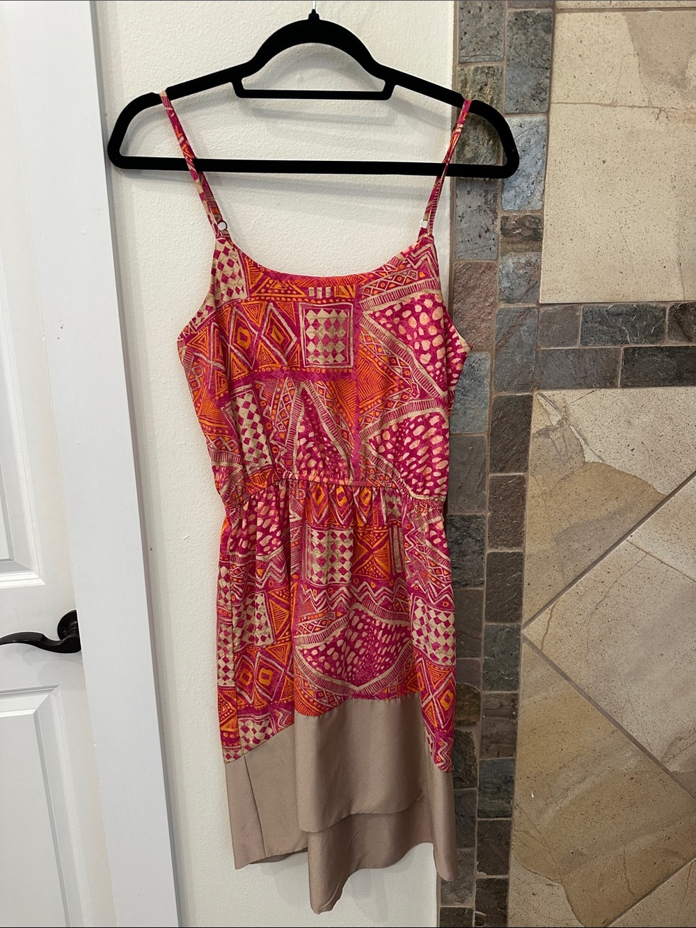 Women’s Pink & Orange Printed Spaghetti Strap Dress: Bar III small